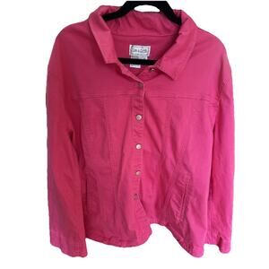 Live A Little Womens Hot Pink Collared Button Up Stretch Short Trucker Jacket 3X